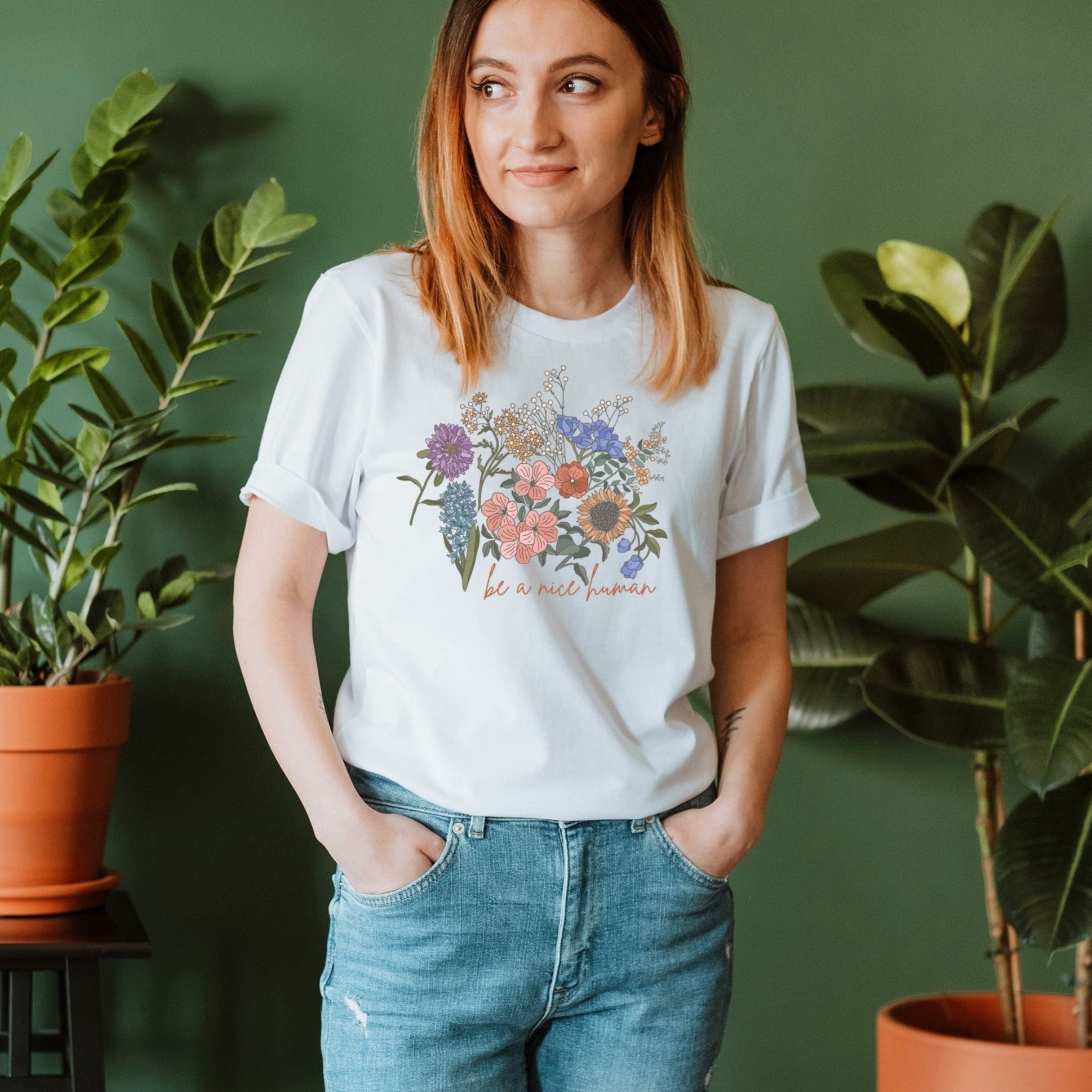 Be A Nice Human Botanical T-Shirt