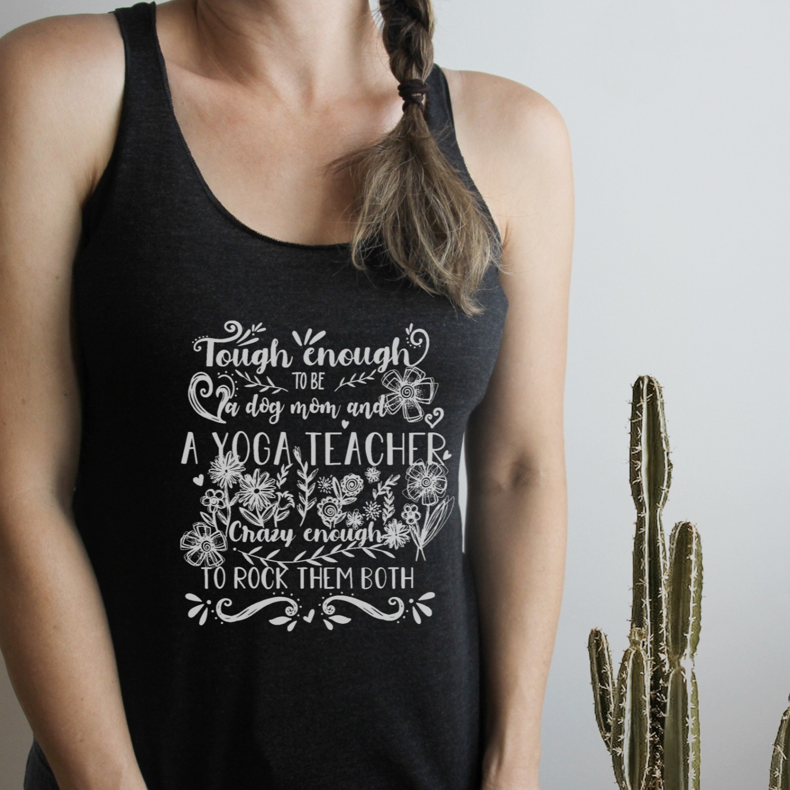 Dog Mom And Yoga Teacher Hand Lettering Tank Top